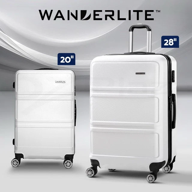 Wanderlite 2pc Luggage Trolley Set Suitcase Travel TSA Carry On Hard Case White