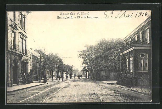 Remscheid, Ansichtskarte, Partie an der Elberfelderstrasse 1910