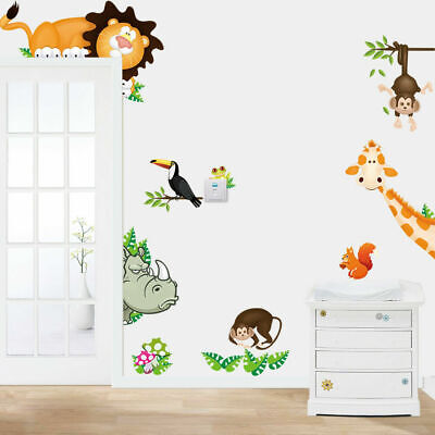 Safari Jungle Animals Kids Wall Stickers Decal Lion Giraffe Rhino Monkey Art DIY