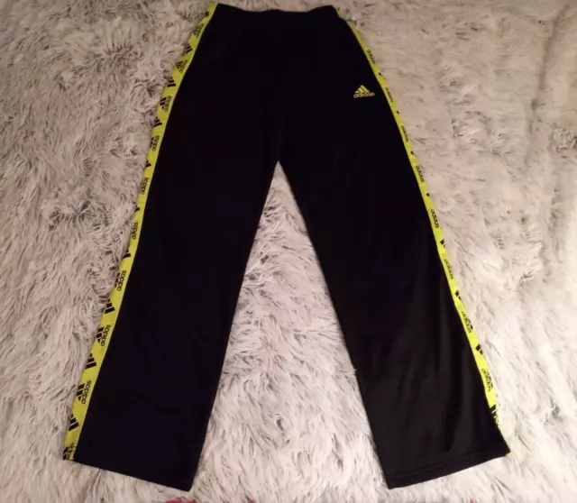Child Adidas Activewear Pants, Size M-10/12, Black/Neon Green, Polyester/Pockets