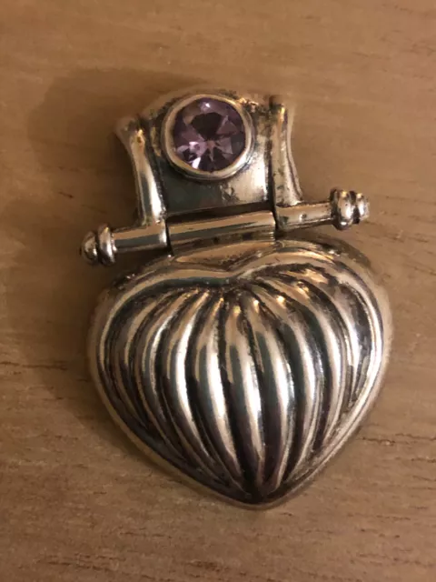 DESIGNER STERLING SILVER Ribbed heart Pendant Amethyst Necklace $65.00 ...