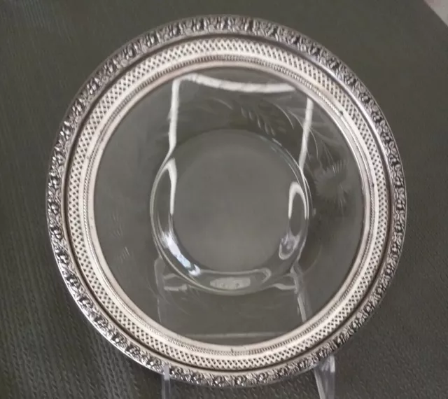Wallace Sterling And Etched  Glass Plate 8"