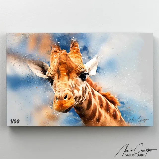 Giraffe Painting Original Art Canvas Watercolor Hand Painted Oil Signed Acrylic