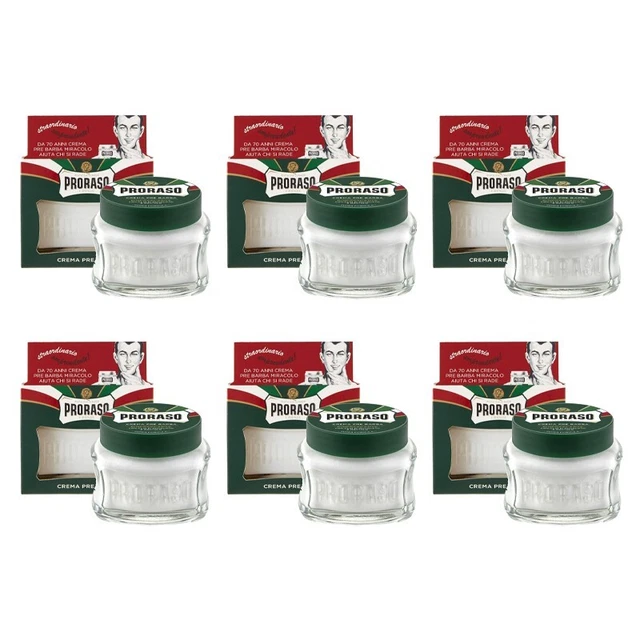 6pz PRORASO CREMA PRE BARBA RINFRESCANTE con olio di eucalipto e mentolo 100ml