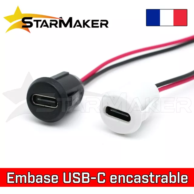 Connecteur prise USB-C embase ronde encastrable à souder - Port charge chassis