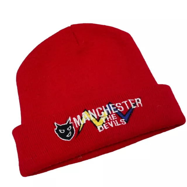 MANCHESTER UNITED FC vintage 90s beanie hat red The Devils