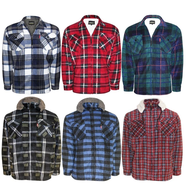 Mens Padded Shirt Fur Fleece Lined Lumberjack Flannel Work Jacket Warm Thick Top