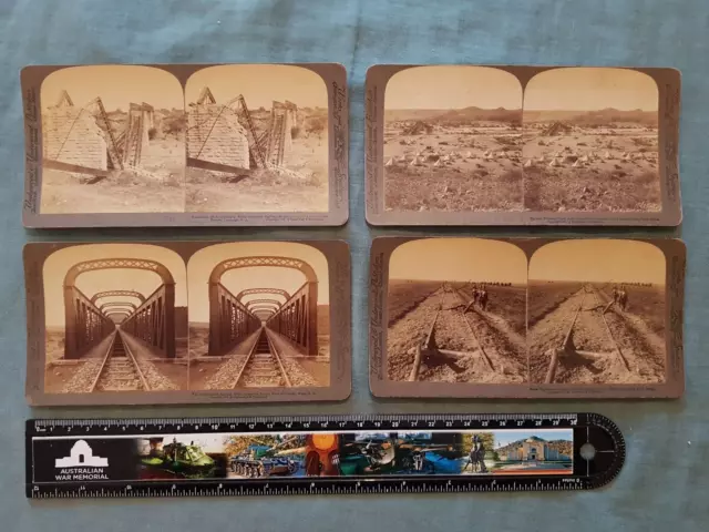 4x Stereoview Cards: Boer War (1899-1902) railways destroyed and repaired