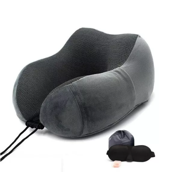 100% Pure Memory Foam Travel Neck Pillow U Shaped Soft w/t earplugs/eye mask/bag
