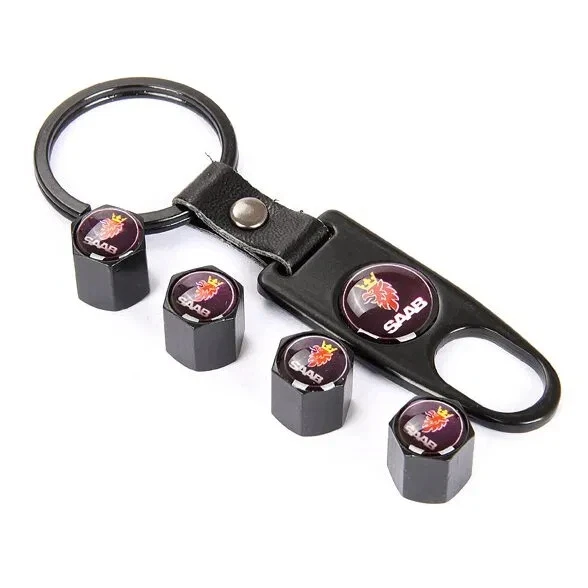 X5 JP Black Metal Tyre Valve Dust Cap Wrench – Anti-Theft Keyring Set, Metallic Finish