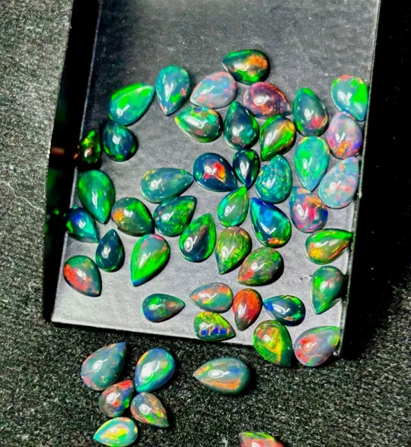 Natural Black Ethiopian Opal AAA cabochons Loose Gemstone Lot,Wow 100% PearOpal