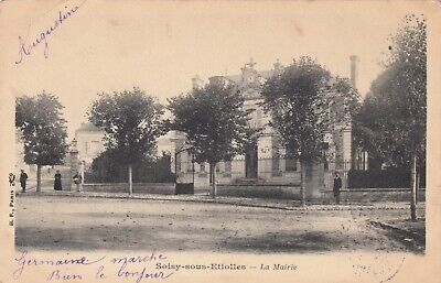 Postcard old Essonne soisy-sous-Etiolles city hall stamped 1904