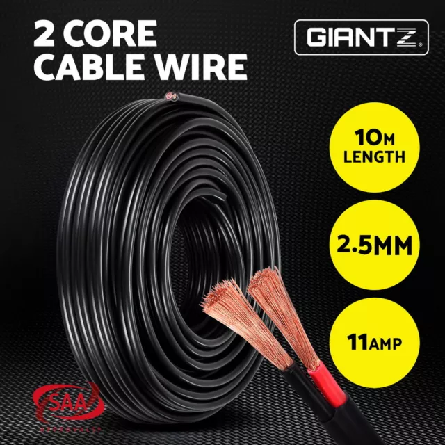 Giantz 2.5MM Twin Core Wire Electrical Cable Extension 10M Car 450V 2 Sheath