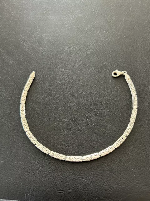 Solid 925 Sterling Silver Mens 7mm Sqaure Kings Byzantine Chain Bracelet  21.6cm