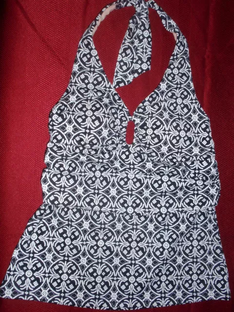 NWT NEW sz 2 LANDS' END TC BLACK IVORY Keyhole MEDALLION HALTER TANKINI TOP $59.