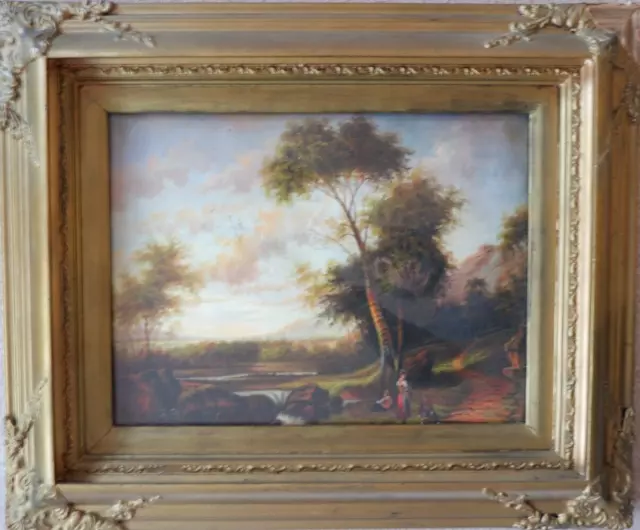 19th Century English School. Oil. Landscape at Sunset. 2