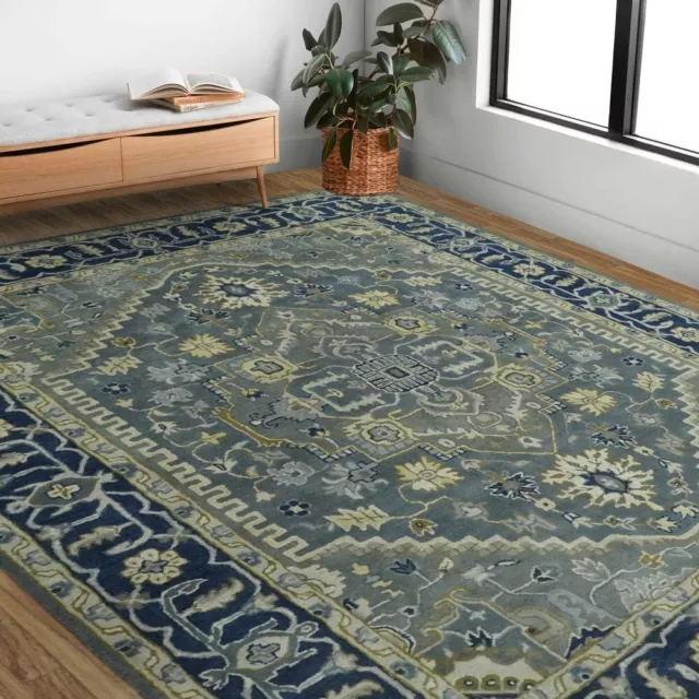 Hand Tufted 8x10 Grey and Blue Oushak Design Wool area rug - DD/CPT22