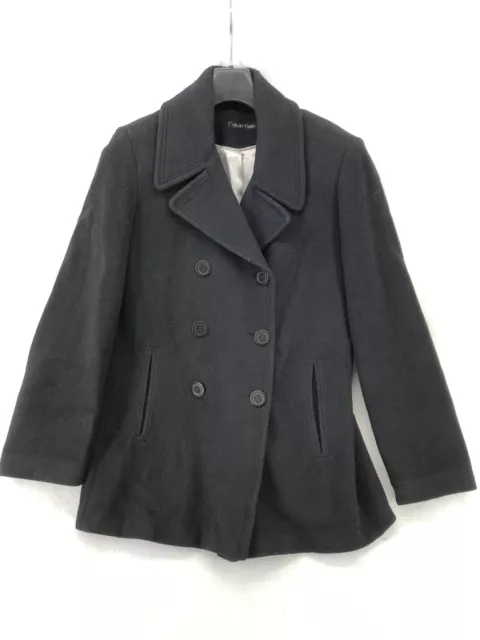 Calvin Klein Wool Blend Pea Coat Womens Size 12 Black Button Front Jacket