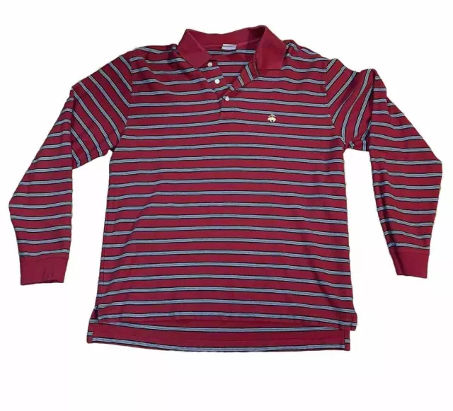 Brooks Brothers men's Large Red Long Sleeve polo stripe casual 100% cotton