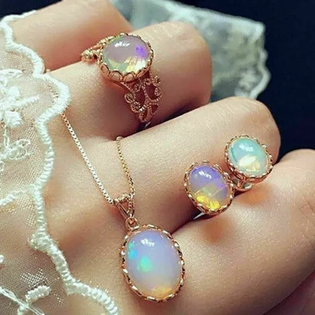 Lady Crystal Gemstone Natural Opal Pendant Necklace Earrings Ring Pretty/AU