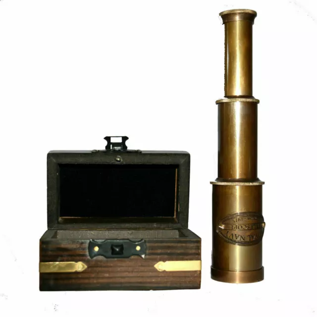 6" Antique Maritime brass royal navy telescope with wooden box collectible gift