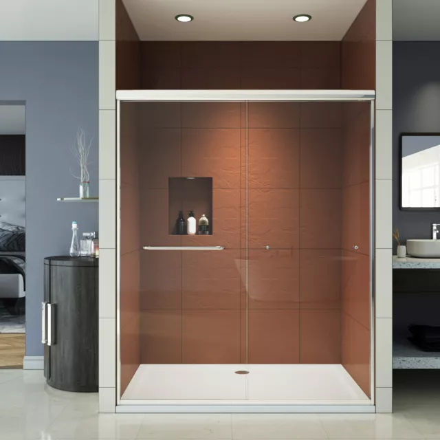 ELEGANT 54" W x 72" H Double Sliding Shower Doors 1/4" Clear Glass in Polished