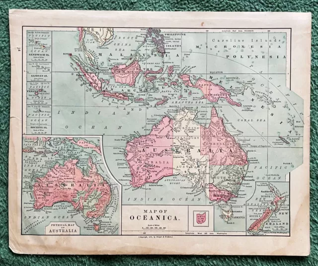 1882 Antique Color Map ~ MAP of OCEANICA ~ Australia ~ Large ~ Original & Rare