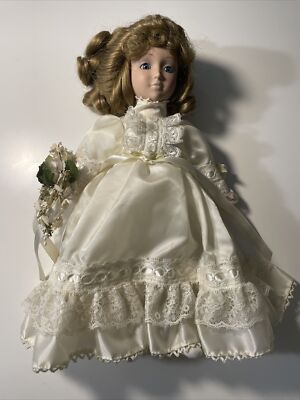 Collectors Bride Blonde Hair Blue Eyes Doll Flower Girl Vintage Porcelain 12