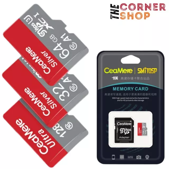 Original CeaMere Argent A1 Carte Micro SD Flash Tf Memory Cartes 32GB 64GB