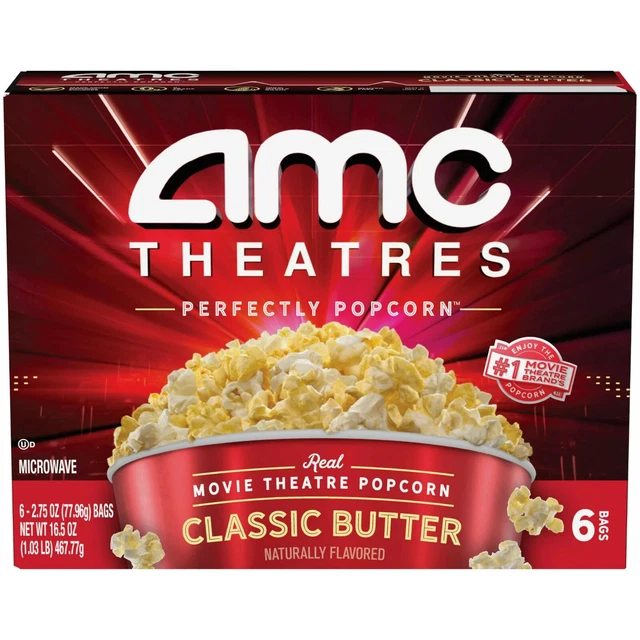 AMC THEATRES MOVIE Theatre Classic Butter Microwave Popcorn 16.5oz NEW
