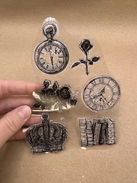 Victorian Crown Rose Clock Watch Rubber Stamp (No Block) Scrapbook Card Making