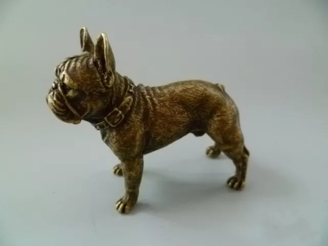 Collectible Rare Handwork Old Copper Antique Lifelike French Bulldog Statue