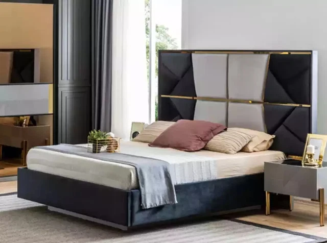 Cama 2 mesitas de noche 3 piezas dormitorio conjunto diseño moderno grupo de lujo