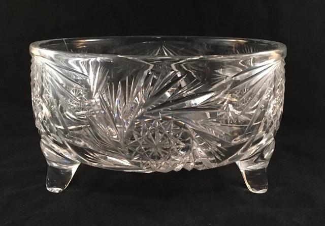 Antique American Brilliant Period Cut Glass Footed Bowl Starburst & Fan