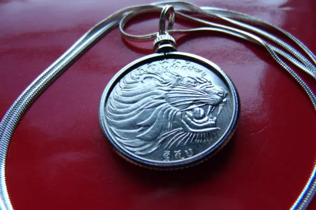 Large Cat Jewelry AFRICAN LION 1" Coin Pendant on a 30" 925 Silver Snake Chain