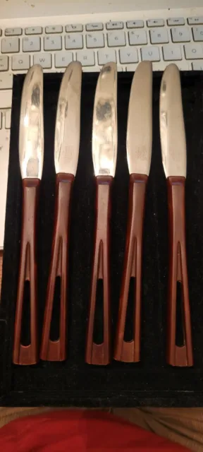 MCM lot of 5 stanhome stainless butter knives bakelite cut out handle