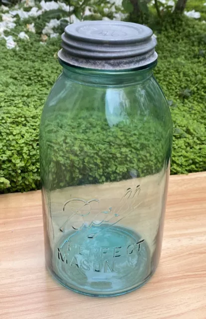 Vintage Antique Ball Perfect Mason Jar Half Gallon Aqua