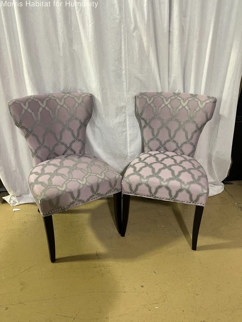 Traditional Style Upholstered Purple and Gray Dining Side Chair - Pair