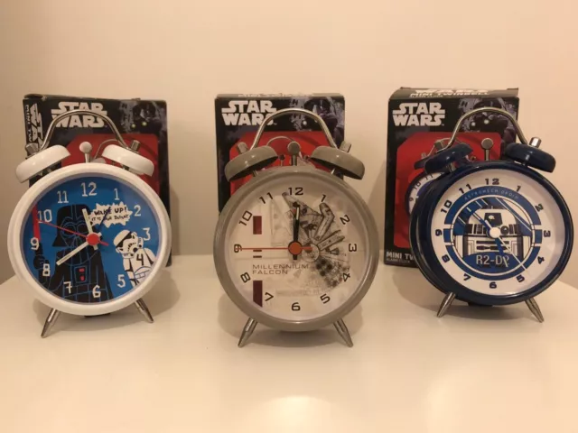 STAR WARS Disney Mini Twin Bell Alarm Clock Job Lot x3 R2-D2 Millennium Darth