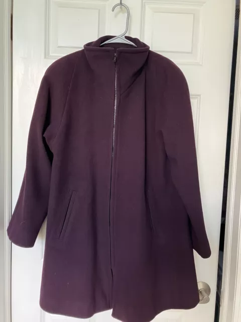 Jones New York JNY 100% Wool Coat w Pockets in Eggplant Purple - Women's Sz L