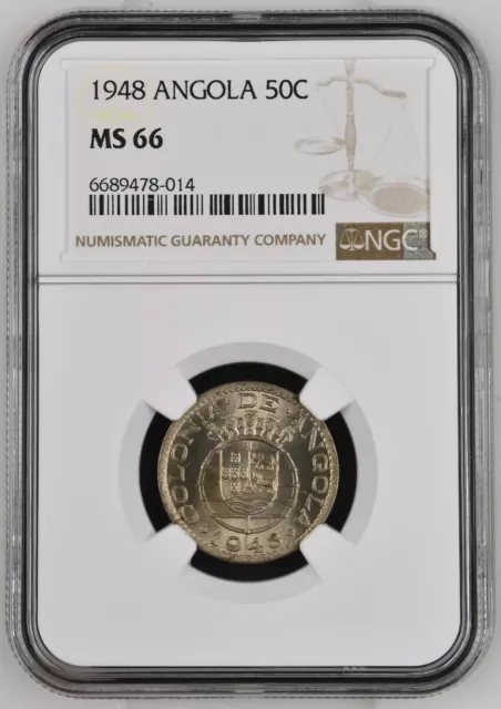 1948 Portuguese Angola 50 Centavos  - Ngc Ms 66