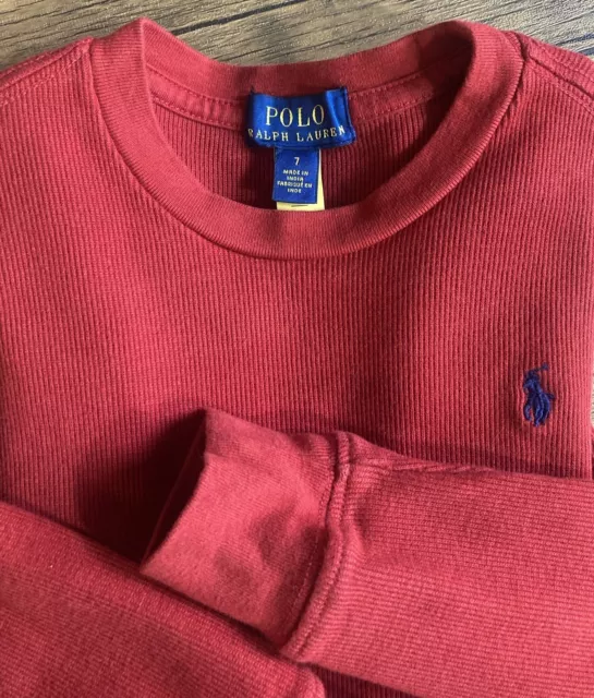 Boys Polo Ralph Lauren Size 7 Red Waffle Knit Long Sleeve Shirt
