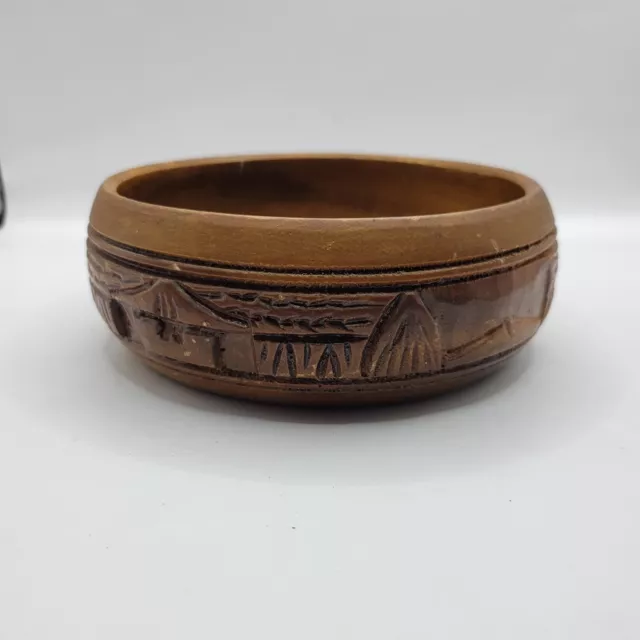 Vintage Hawaii carved wood bowl 5.5 inch diameter