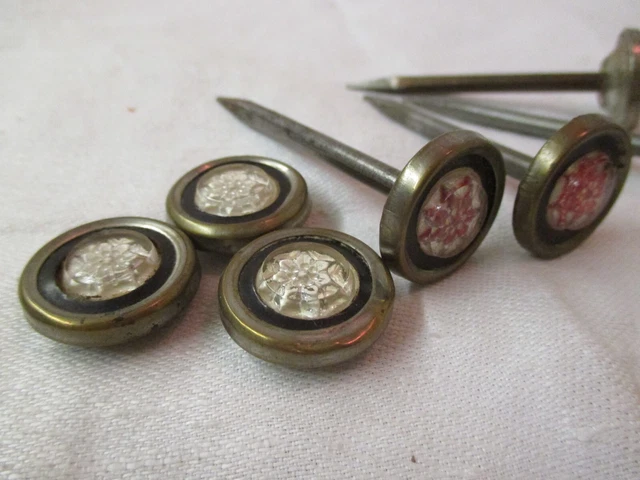 Antique Victorian 6 Sulfide Glass & 1 Porcelain Dome Nail Head Covers