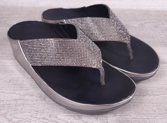 FitFlop Crystall Pewter Silver Flip Flop Womens Sz 5 Slide Thong Sandals B34-054