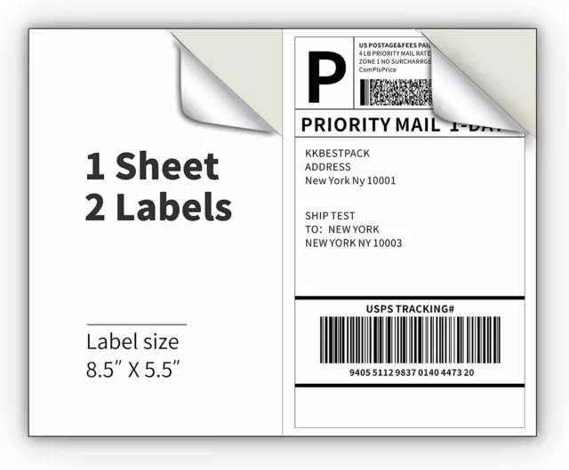 Half Sheet Shipping Labels (8.5" x 5.5") Best Print Heavyweight (2LP) 200 Labels