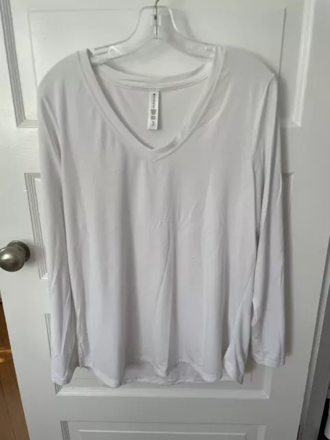 Athleta White  Essential V-Neck Longsleeve Modal Tee Top Size XL