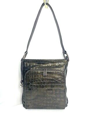Brighton Brown Croc Embossed Patent Leather Small Organizer Shoulder Bag Purse