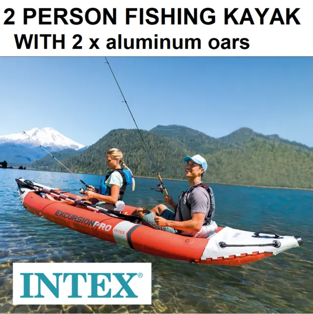 INTEX INFLATABLE 2 Person Fishing Kayak Boat with Paddles Oars Pump