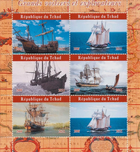 Chad 2021 MNH Tall Ships Stamps Exploration Explorers Nautical 6v M/S